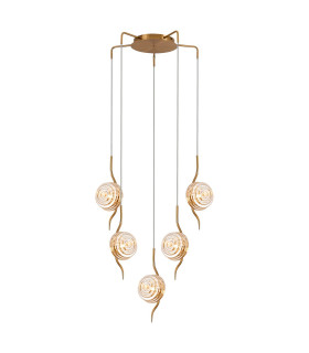 Astoria 63cm Round 5 Light Spider Pendant 160mm Glass Brass/Amber-1