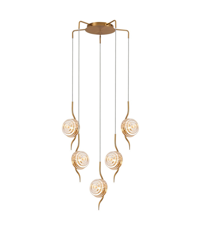 Astoria 63cm Round 5 Light Spider Pendant 160mm Glass Brass/Amber-1