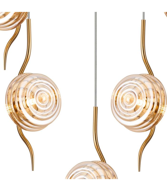 Astoria 63cm Round 5 Light Spider Pendant 160mm Glass Brass/Amber-6