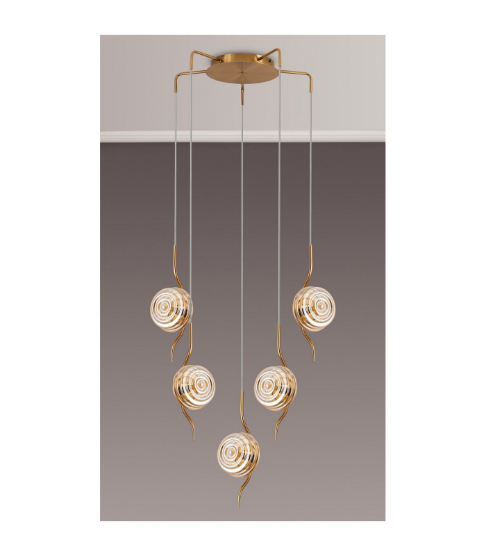 Astoria 63cm Round 5 Light Spider Pendant 160mm Glass Brass/Amber-8