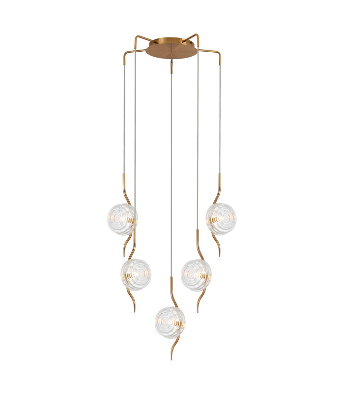 Astoria 63cm Round 5 Light Spider Pendant 160mm Glass Brass/Clear-1