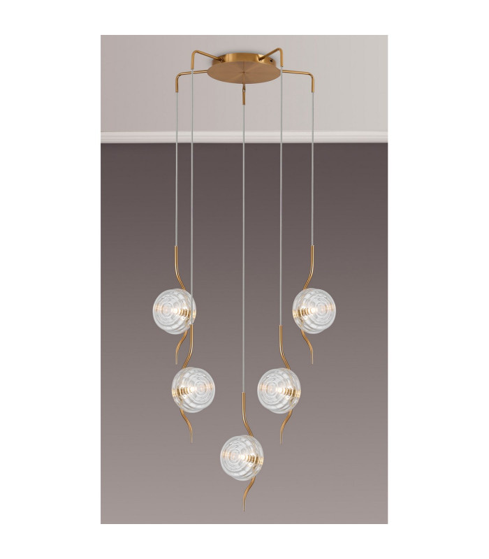 Astoria 63cm Round 5 Light Spider Pendant 160mm Glass Brass/Clear-3