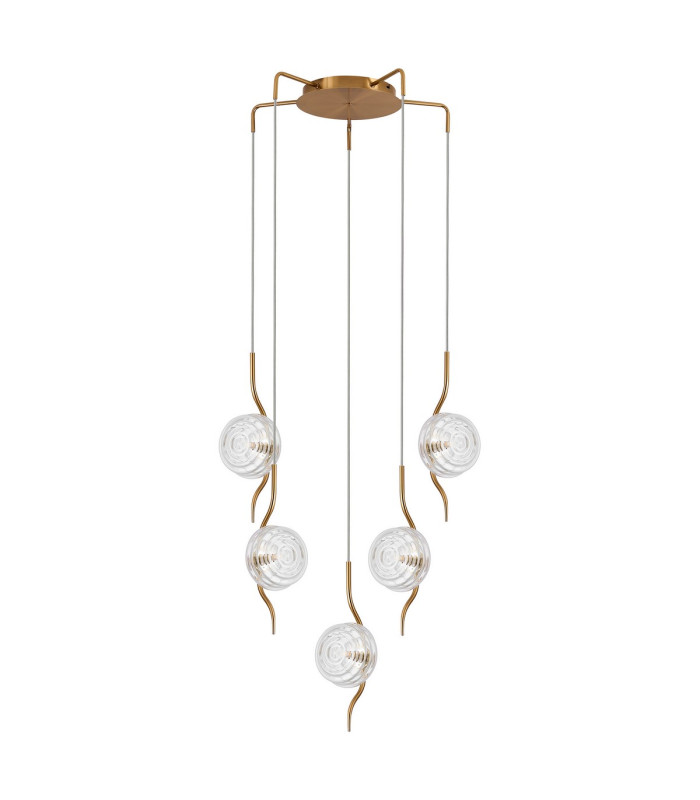 Astoria 63cm Round 5 Light Spider Pendant 160mm Glass Brass/Clear-4
