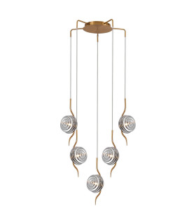 Astoria 63cm Round 5 Light Spider Pendant 160mm Glass Brass/Smoke-1
