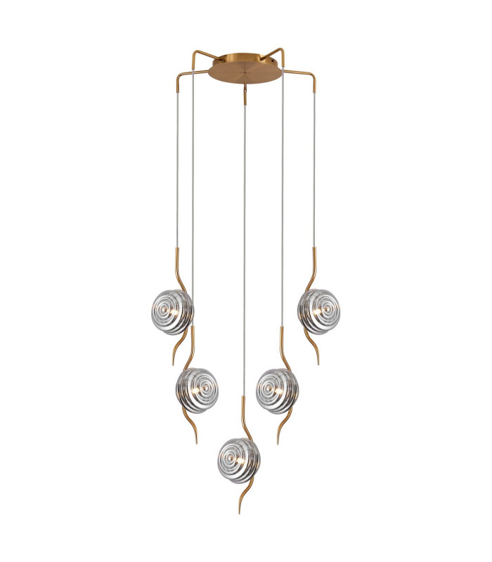 Astoria 63cm Round 5 Light Spider Pendant 160mm Glass Brass/Smoke-1