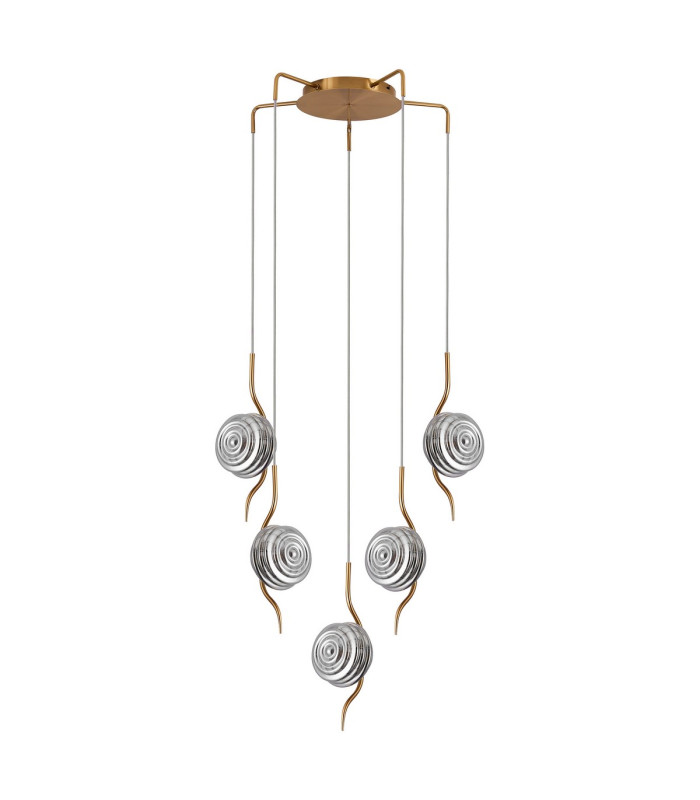 Astoria 63cm Round 5 Light Spider Pendant 160mm Glass Brass/Smoke-4