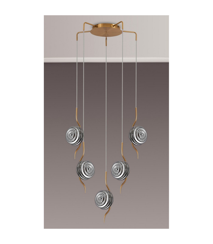Astoria 63cm Round 5 Light Spider Pendant 160mm Glass Brass/Smoke-8