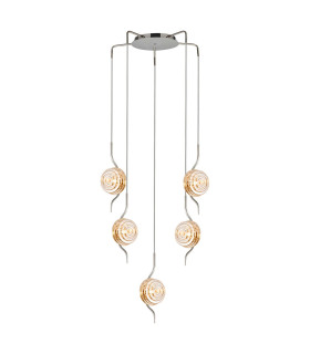 Astoria 63cm Round 5 Light Spider Pendant 160mm Glass Polished Nickel/Amber-1