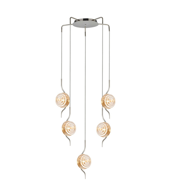 Astoria 63cm Round 5 Light Spider Pendant 160mm Glass Polished Nickel/Amber-1