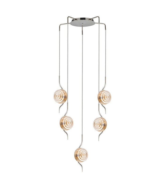 Astoria 63cm Round 5 Light Spider Pendant 160mm Glass Polished Nickel/Amber-4
