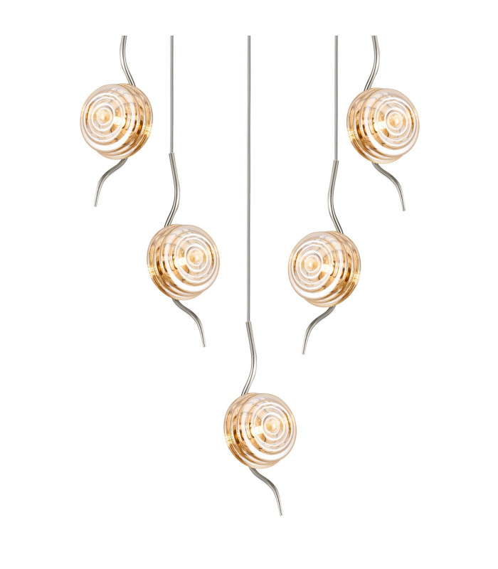 Astoria 63cm Round 5 Light Spider Pendant 160mm Glass Polished Nickel/Amber-7