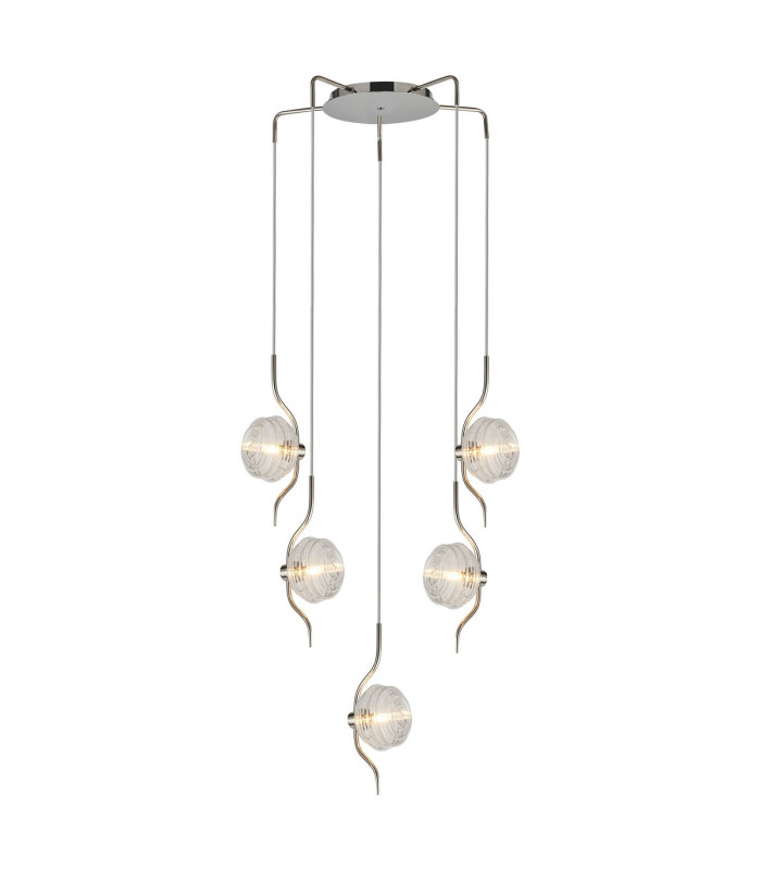 Astoria 63cm Round 5 Light Spider Pendant 160mm Glass Polished Nickel/Clear-1