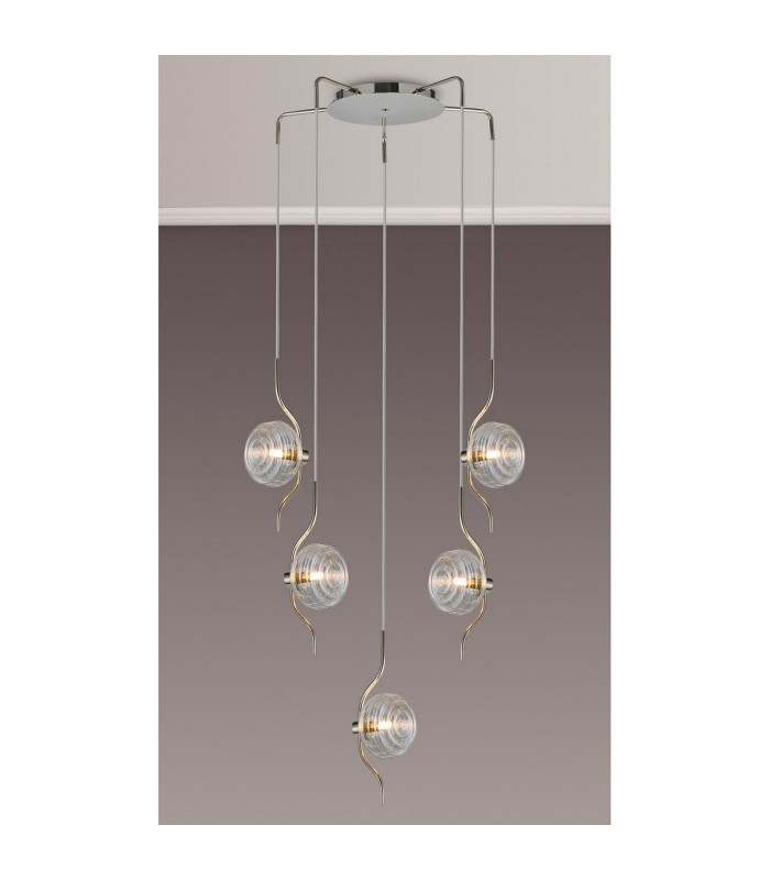 Astoria 63cm Round 5 Light Spider Pendant 160mm Glass Polished Nickel/Clear-3