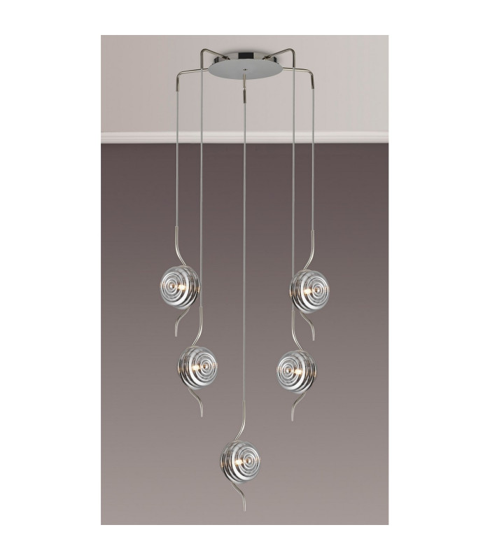 Astoria 63cm Round 5 Light Spider Pendant 160mm Glass Polished Nickel/Smoke-3