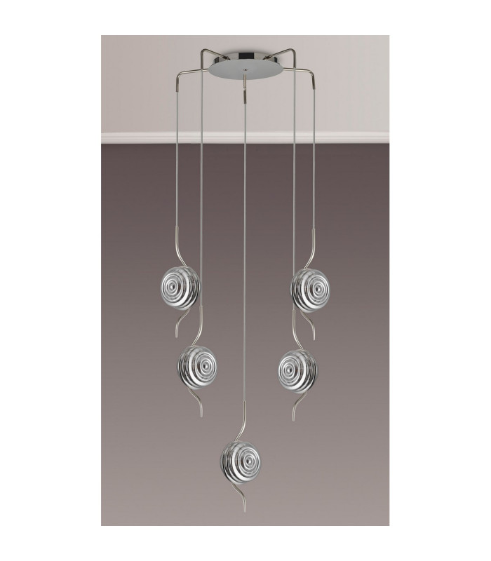 Astoria 63cm Round 5 Light Spider Pendant 160mm Glass Polished Nickel/Smoke-8
