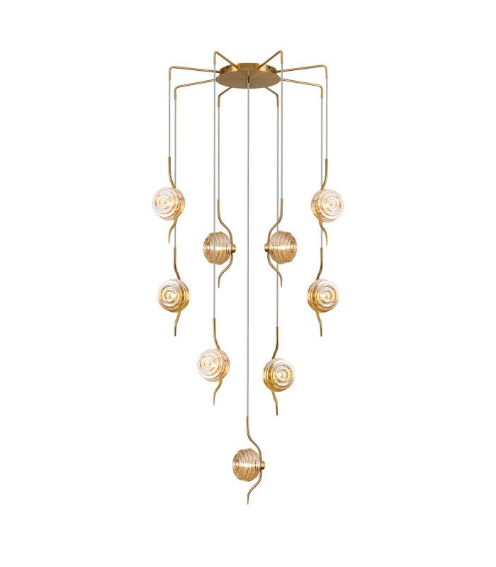 Astoria 84cm Round 9 Light Spider Pendant 160mm Glass Brass/Amber-1