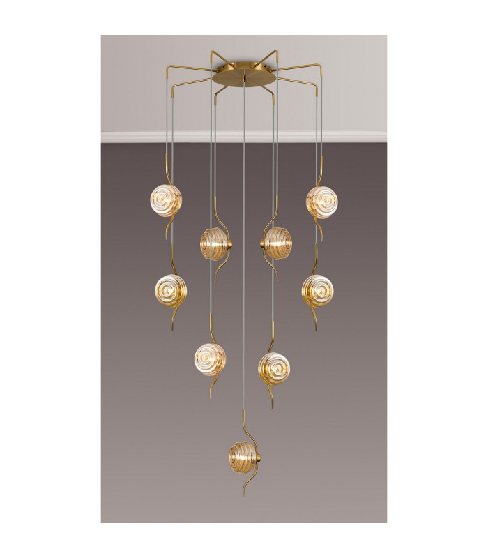 Astoria 84cm Round 9 Light Spider Pendant 160mm Glass Brass/Amber-3