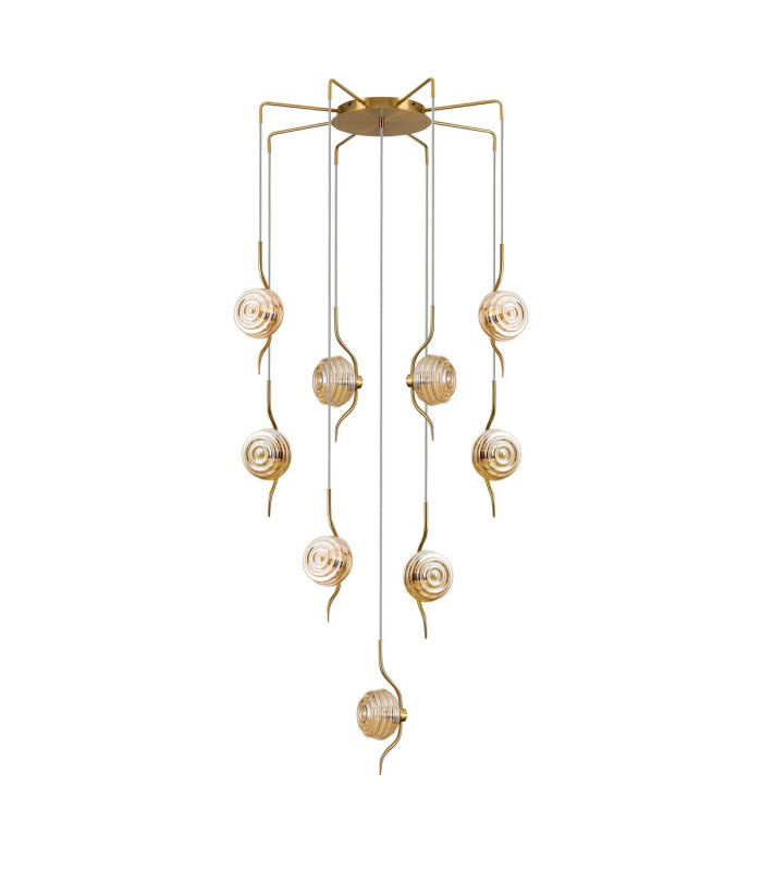 Astoria 84cm Round 9 Light Spider Pendant 160mm Glass Brass/Amber-4