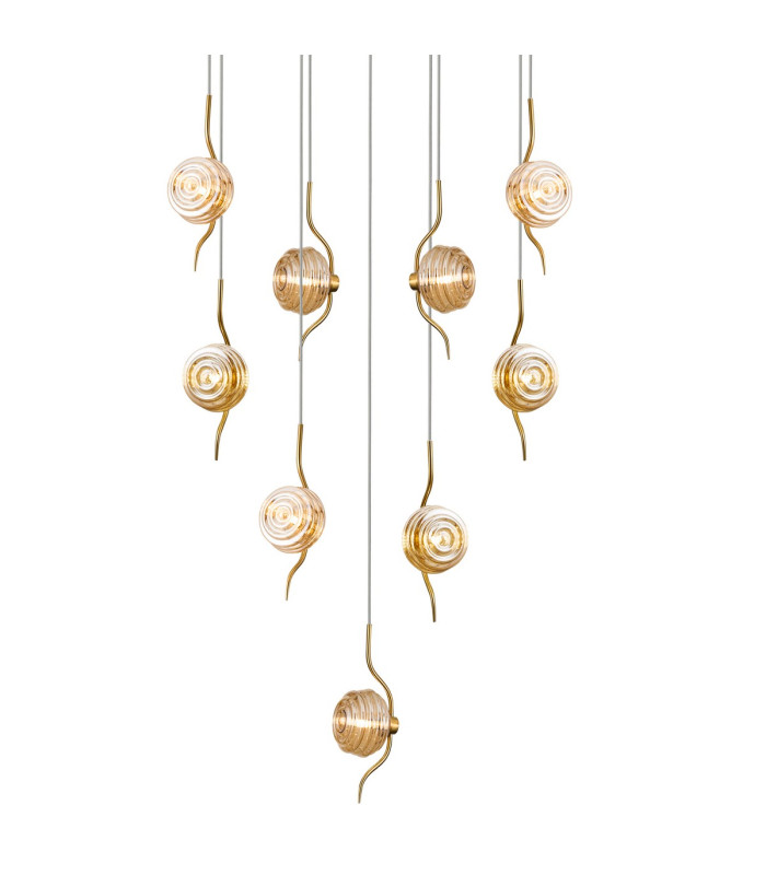 Astoria 84cm Round 9 Light Spider Pendant 160mm Glass Brass/Amber-7