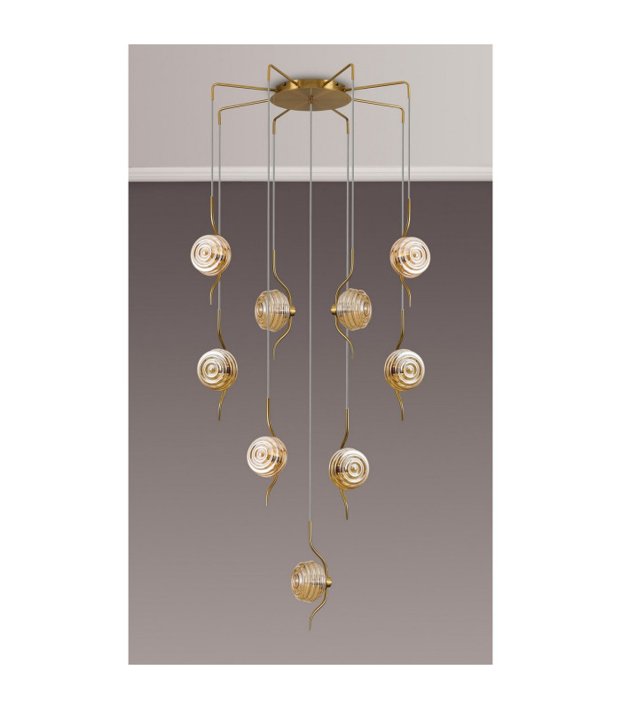 Astoria 84cm Round 9 Light Spider Pendant 160mm Glass Brass/Amber-8