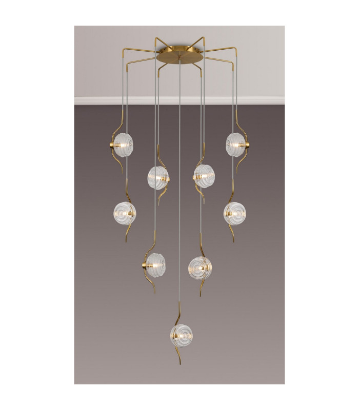 Astoria 84cm Round 9 Light Spider Pendant 160mm Glass Brass/Clear-3