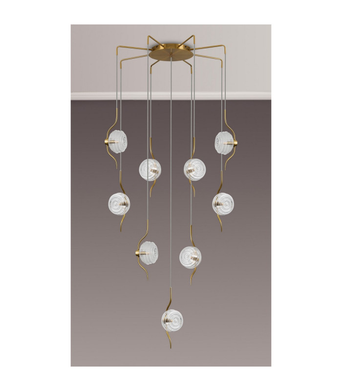 Astoria 84cm Round 9 Light Spider Pendant 160mm Glass Brass/Clear-8