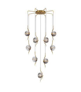 Astoria 84cm Round 9 Light Spider Pendant 160mm Glass Brass/Smoke-1