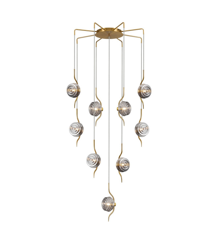 Astoria 84cm Round 9 Light Spider Pendant 160mm Glass Brass/Smoke-1