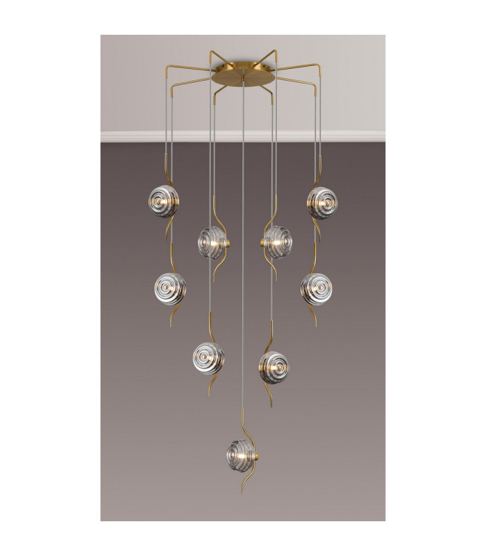 Astoria 84cm Round 9 Light Spider Pendant 160mm Glass Brass/Smoke-3