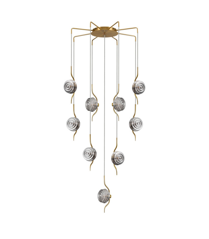 Astoria 84cm Round 9 Light Spider Pendant 160mm Glass Brass/Smoke-4