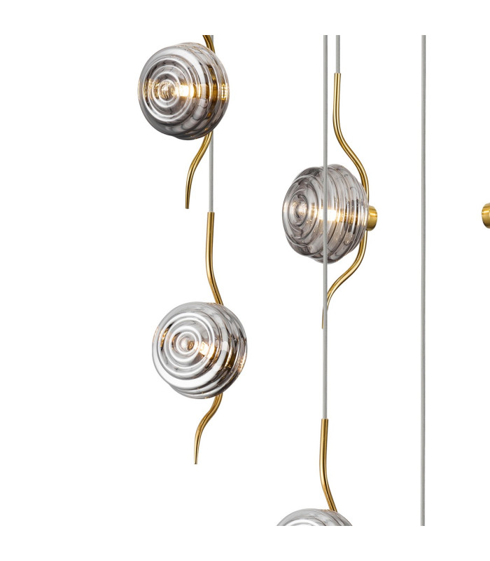 Astoria 84cm Round 9 Light Spider Pendant 160mm Glass Brass/Smoke-6