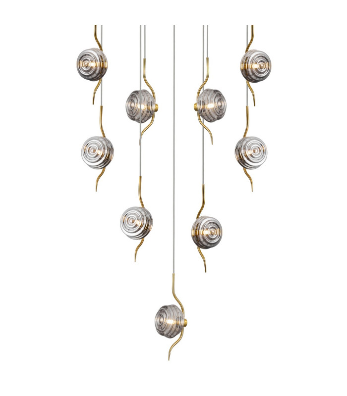 Astoria 84cm Round 9 Light Spider Pendant 160mm Glass Brass/Smoke-7