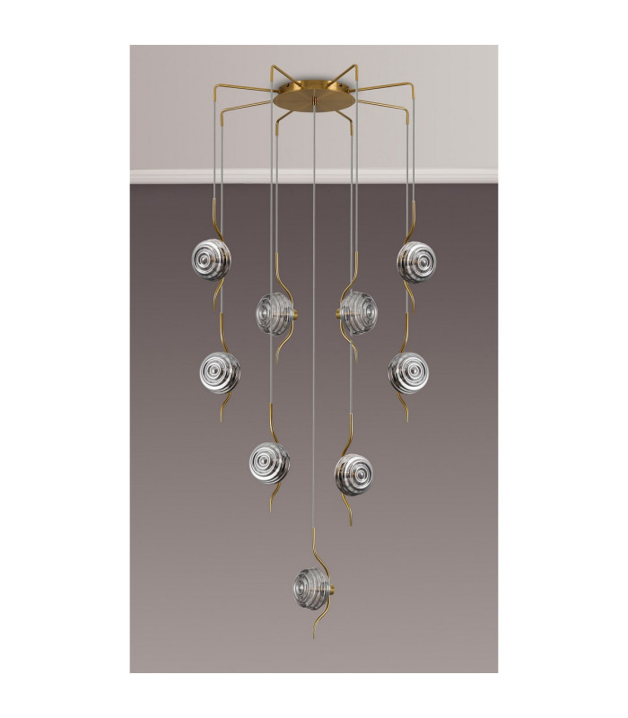 Astoria 84cm Round 9 Light Spider Pendant 160mm Glass Brass/Smoke-8