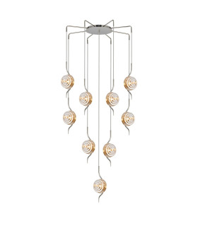 Astoria 84cm Round 9 Light Spider Pendant 160mm Glass Polished Nickel/Amber-1