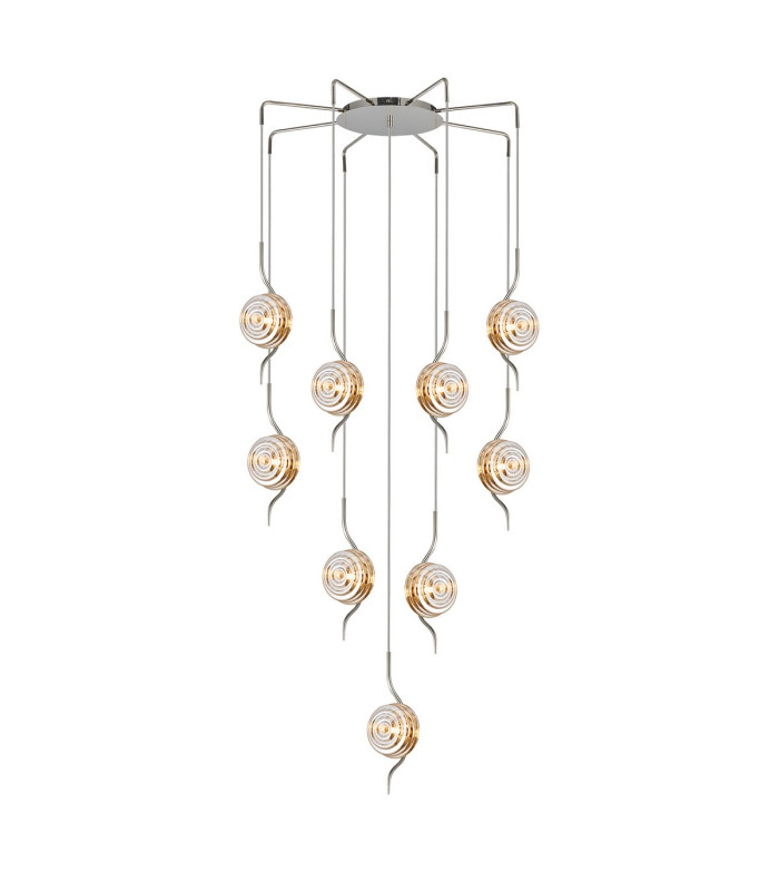 Astoria 84cm Round 9 Light Spider Pendant 160mm Glass Polished Nickel/Amber-1