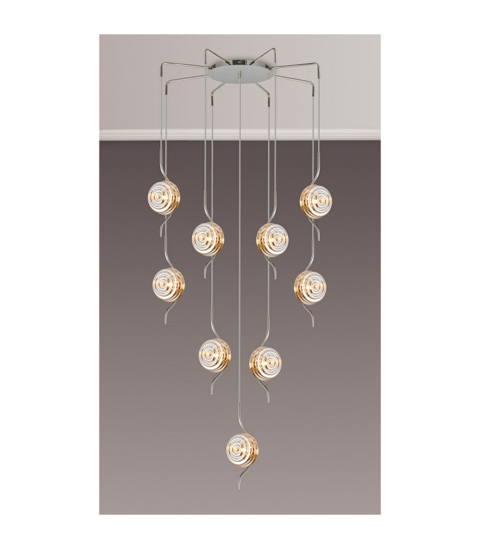 Astoria 84cm Round 9 Light Spider Pendant 160mm Glass Polished Nickel/Amber-3