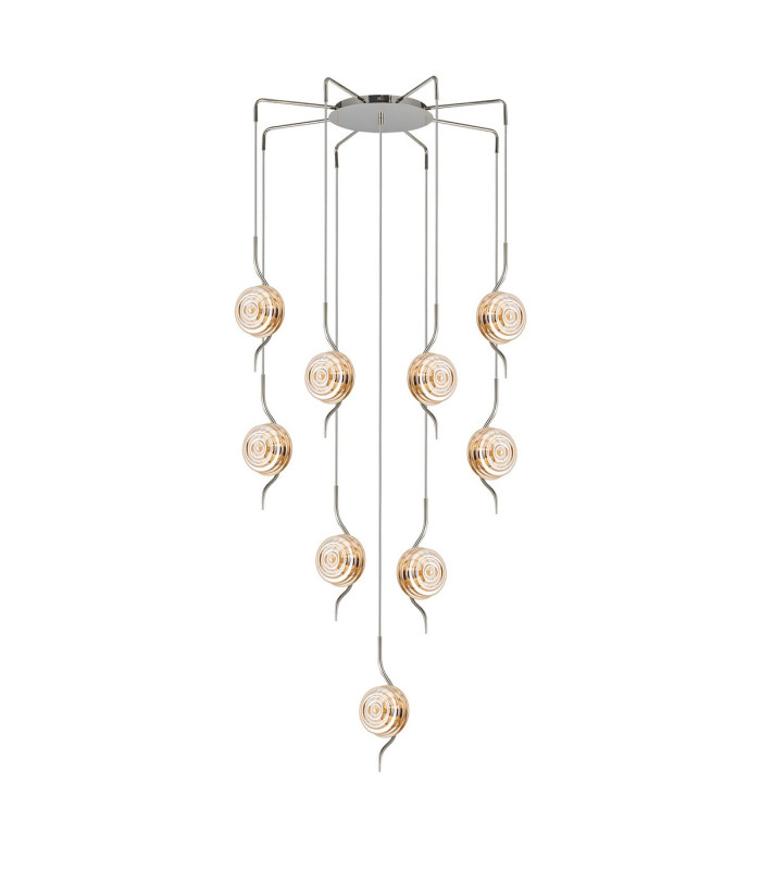 Astoria 84cm Round 9 Light Spider Pendant 160mm Glass Polished Nickel/Amber-4