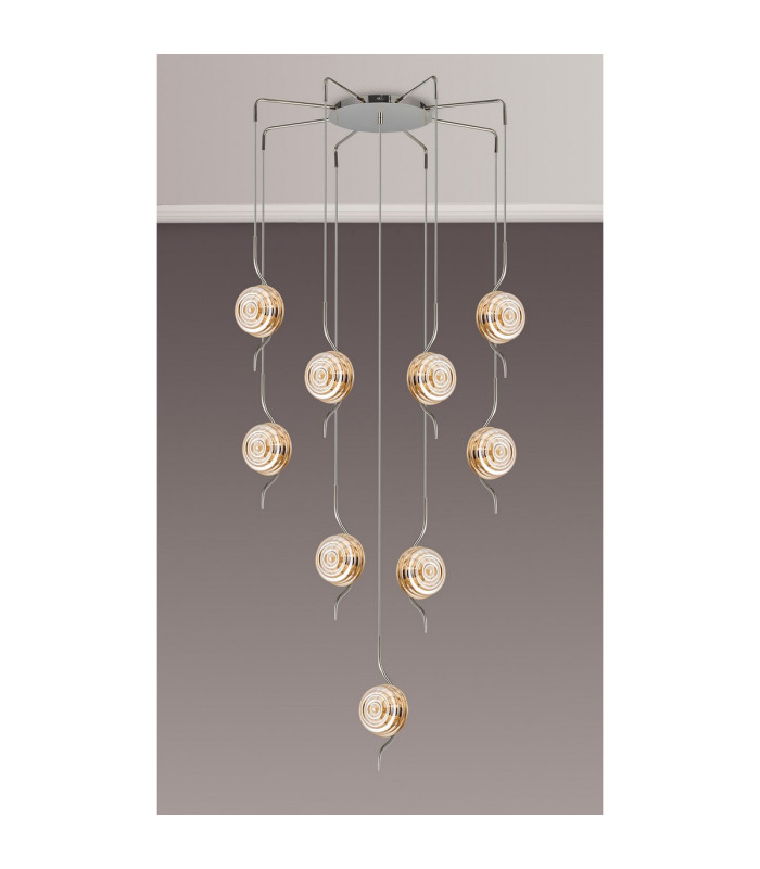 Astoria 84cm Round 9 Light Spider Pendant 160mm Glass Polished Nickel/Amber-8
