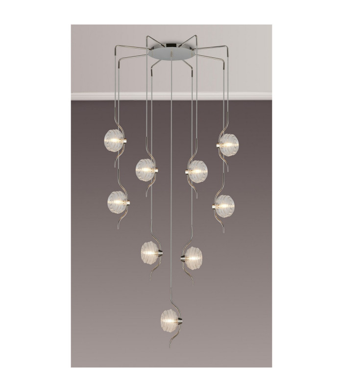 Astoria 84cm Round 9 Light Spider Pendant 160mm Glass Polished Nickel/Clear-3