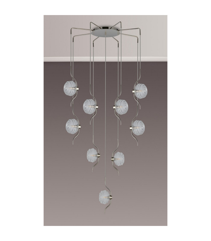Astoria 84cm Round 9 Light Spider Pendant 160mm Glass Polished Nickel/Clear-8