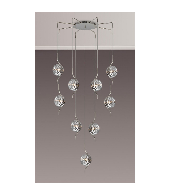 Astoria 84cm Round 9 Light Spider Pendant 160mm Glass Polished Nickel/Smoke-3