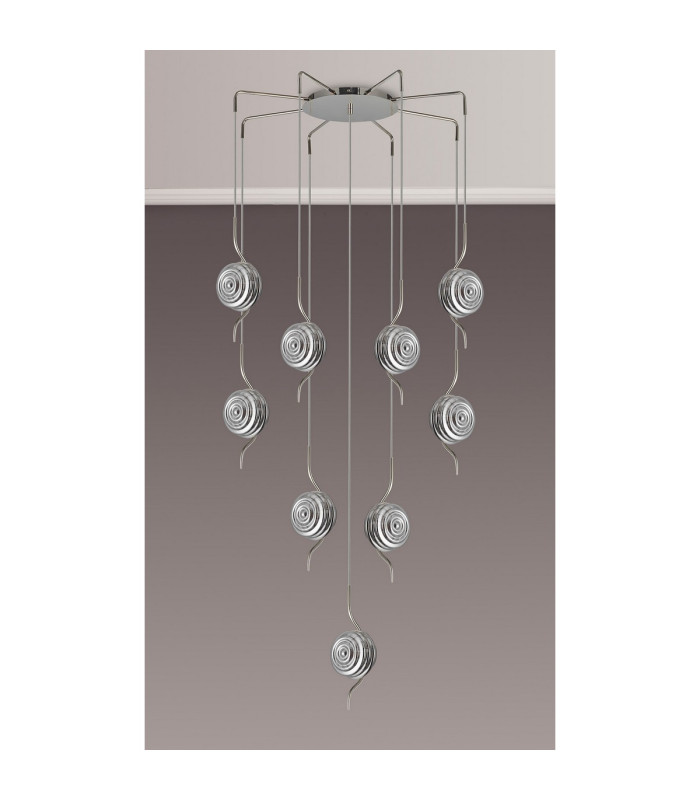 Astoria 84cm Round 9 Light Spider Pendant 160mm Glass Polished Nickel/Smoke-8