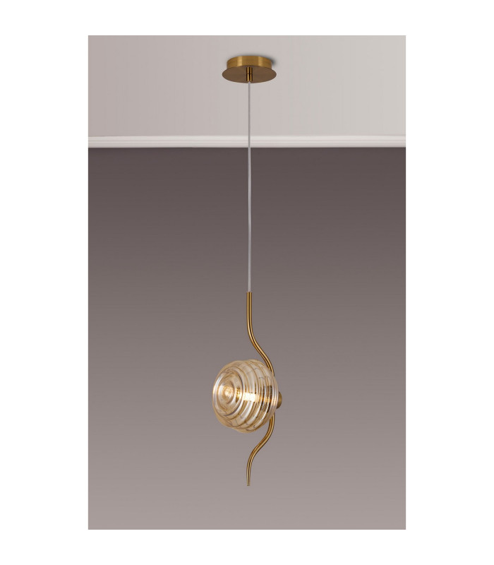 Astoria 1 Light Pendant 16cm Glass Brass/Amber-3