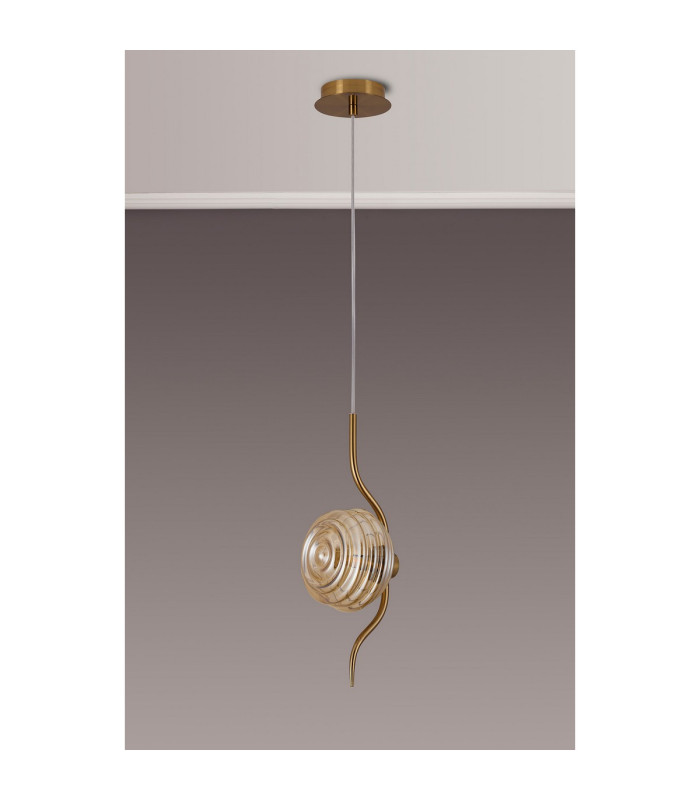 Astoria 1 Light Pendant 16cm Glass Brass/Amber-8