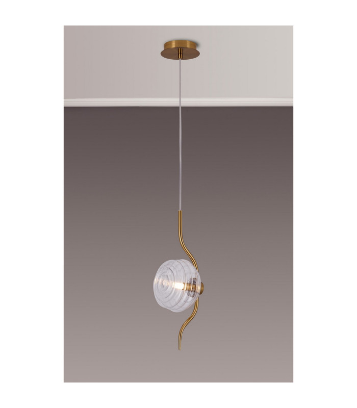 Astoria 1 Light Pendant 16cm Glass Brass/Clear-3