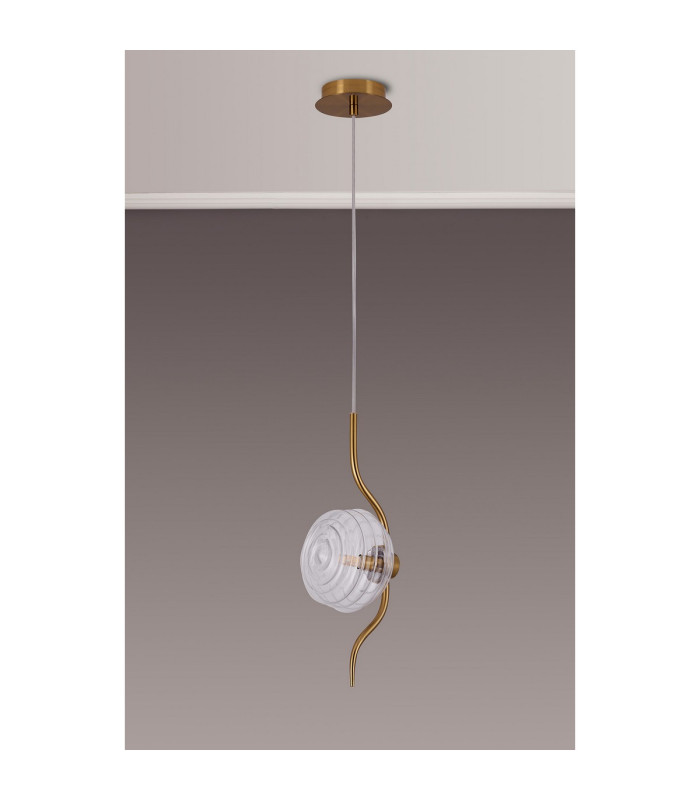 Astoria 1 Light Pendant 16cm Glass Brass/Clear-8