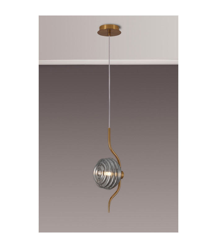 Astoria 1 Light Pendant 16cm Glass Brass/Smoke-3