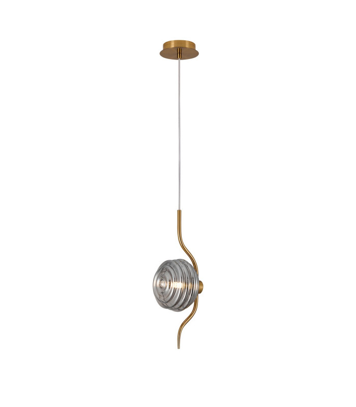 Astoria 1 Light Pendant 16cm Glass Brass/Smoke-4