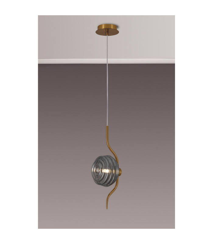 Astoria 1 Light Pendant 16cm Glass Brass/Smoke-9