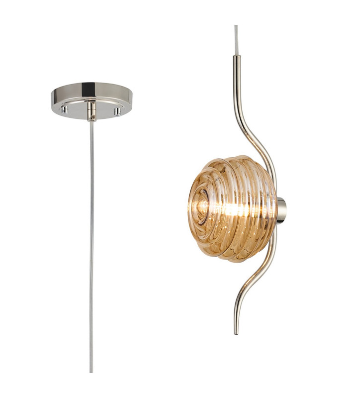 Astoria 1 Light Pendant 16cm Glass Polished Nickel/Amber-1